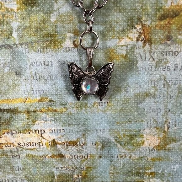 Butterfly Chain Necklace with Rhinestone - Picture 1 of 3